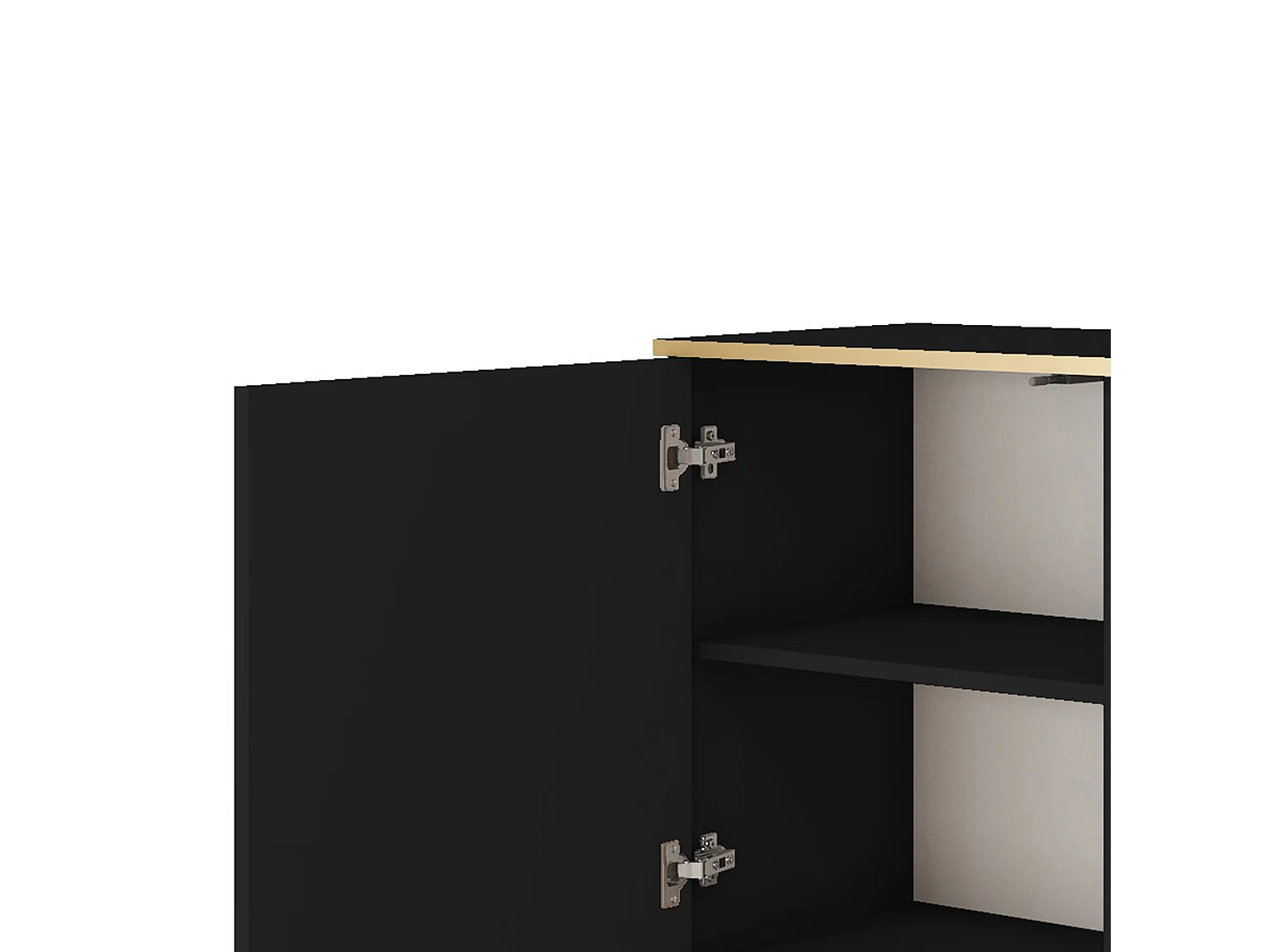 Dressoir ORO K-160 Modern 160 cm Breed Zwart, 2 Deuren, 2 Lades, Push-to-Open, Metalen Poten Zwart 23 cm, Gelamineerd Paneel 16 mm