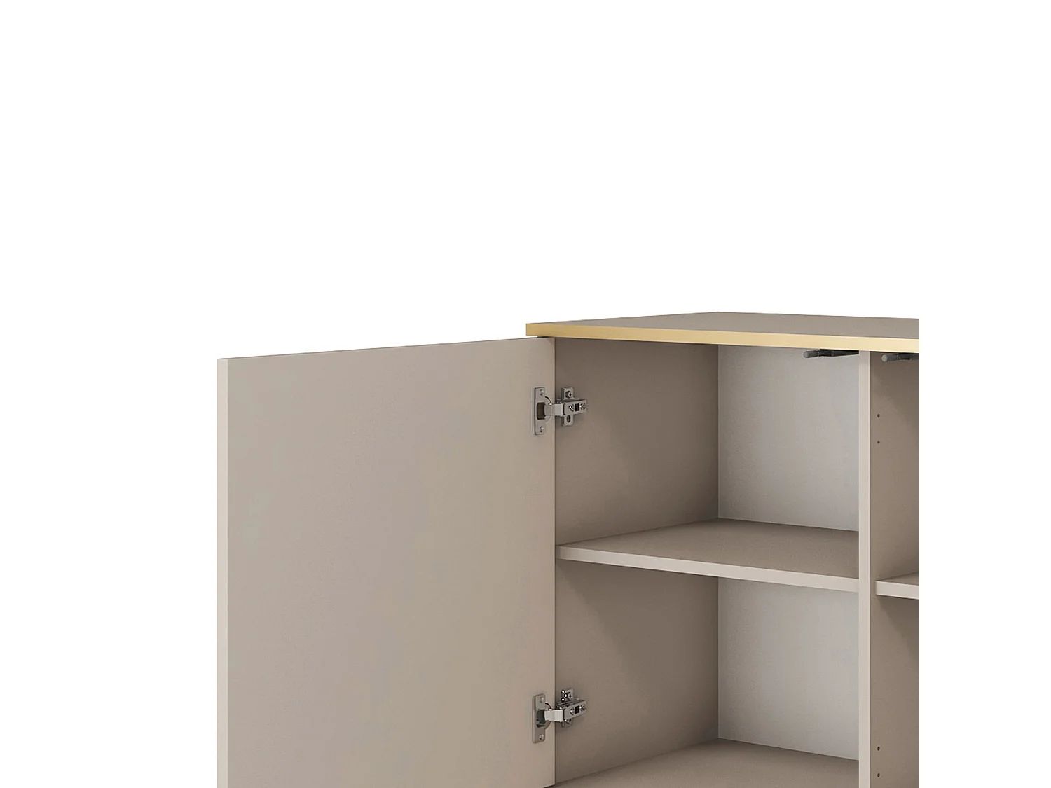 KOMMODE ORO K-160 Modern 160 cm breit beige, 2 türen, 2 schubladen, push-to-open, metallfüße gold 23 cm, laminierte platte 16 mm