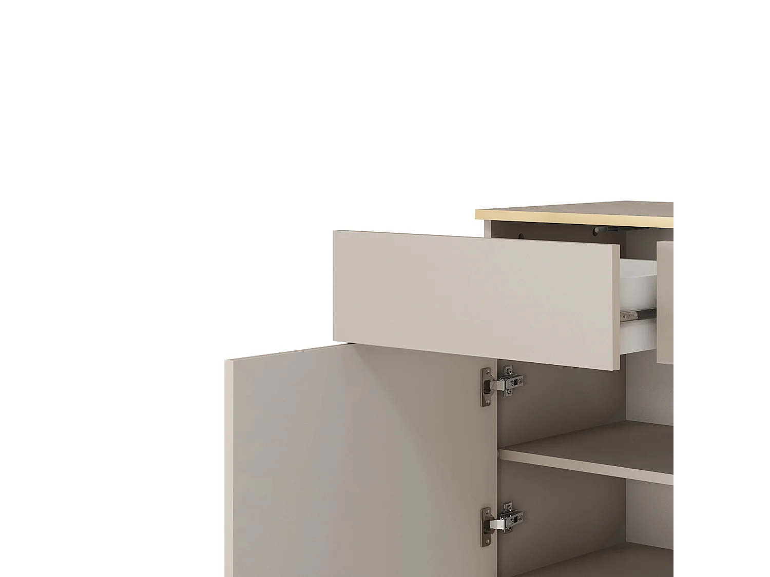 Komoda KSZ-107 z szufladami 107x85x39 cm – beżowy wysoki połysk, Push-To-Open, metalowe nogi 23 cm, laminat 16 mm, odporna na zarysowania