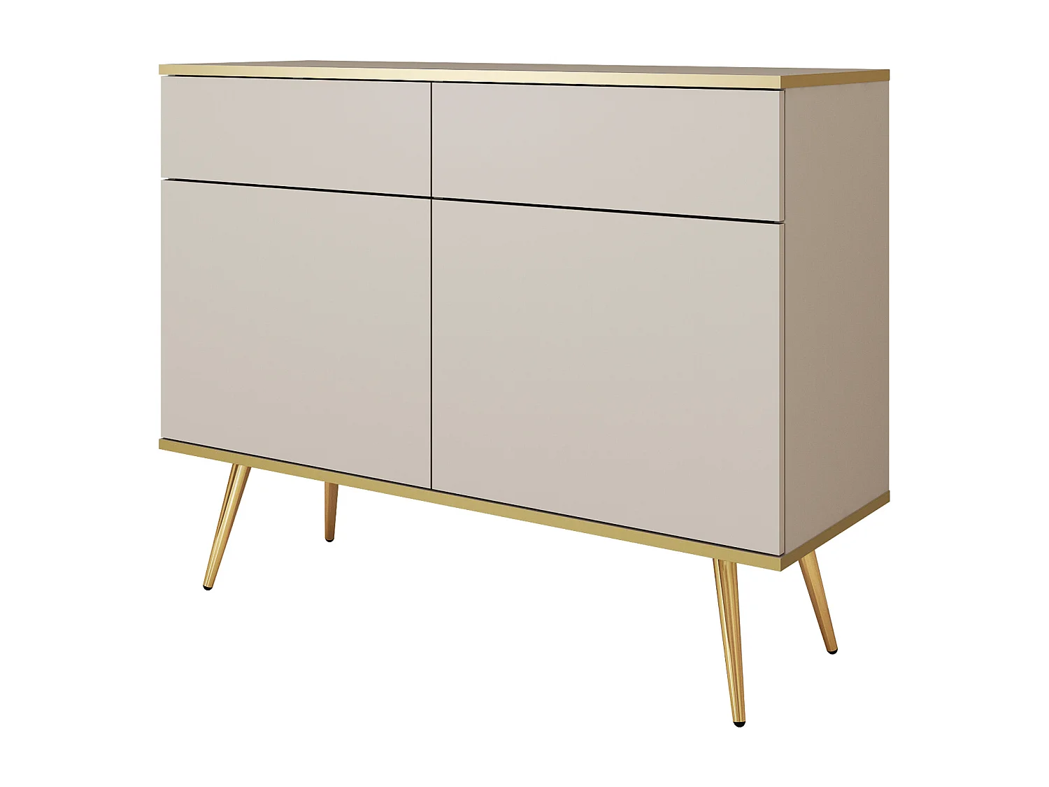 KOMMODE KSZ-107 Mit Schubladen 107x85x39 cm – Beige Hochglanz Anrichte Mit Push-To-Open, Metallfüße 23 cm, Laminierte Platte 16 mm Kratzfeste Platte