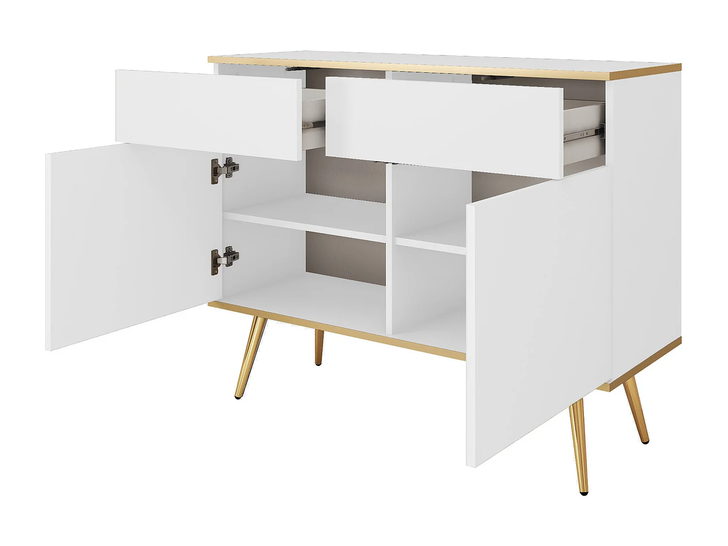 KOMMODE KSZ-107 Mit Schubladen 107x85x39 cm – Weiß Hochglanz Anrichte Mit Push-To-Open, Metallfüße 23 cm, Laminierte Platte 16 mm Kratzfeste Platte