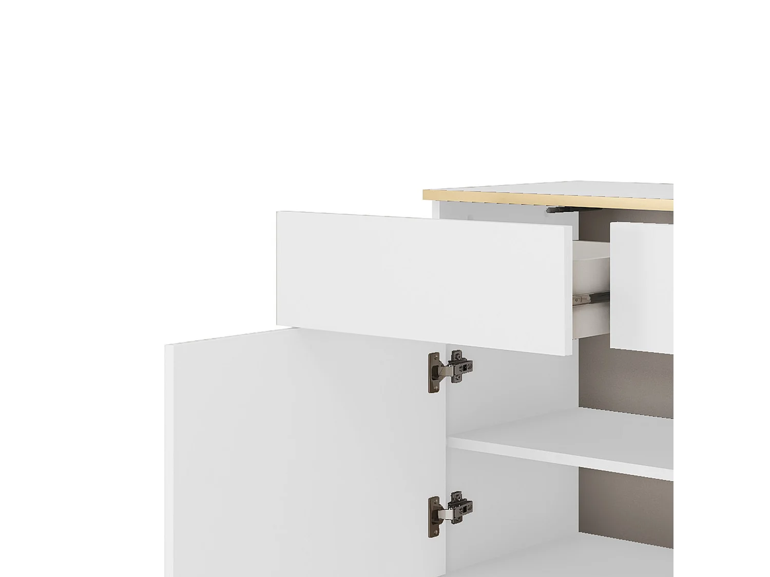 Dressoir KSZ-107 met Laden 107x85x39 cm – Wit Hoogglans Kast met Push-To-Open, Metalen Poten 23 cm, Gelamineerd Paneel 16 mm Krasbestendig