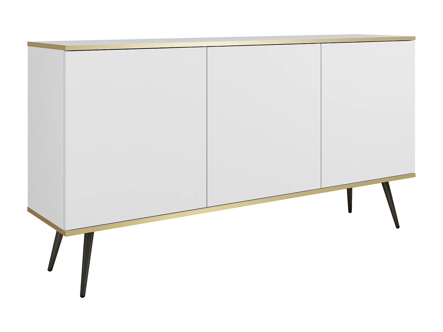 Dressoir ORO K-160 Modern 160 cm Breed Wit, 2 Deuren, 2 Lades, Push-to-Open, Metalen Poten Zwart 23 cm, Gelamineerd Paneel 16 mm