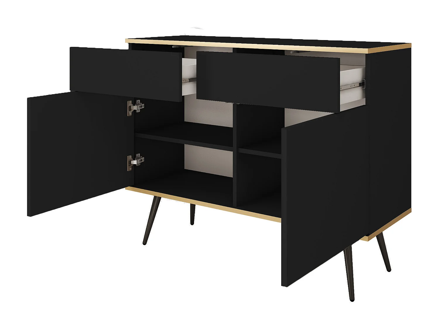 KOMMODE KSZ-107 Mit Schubladen 107x85x39 cm – Schwarz Hochglanz Anrichte Mit Push-To-Open, Metallfüße 23 cm, Laminierte Platte 16 mm Kratzfeste Platte