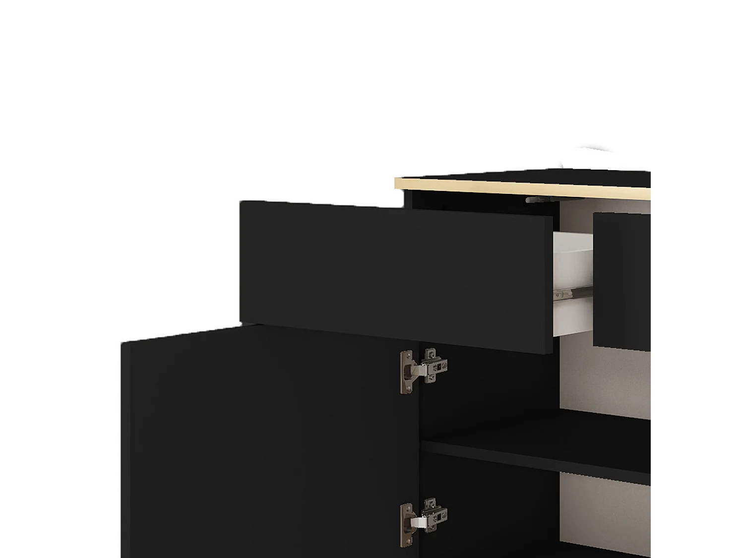 Dressoir KSZ-107 met Laden 107x85x39 cm – Zwart Hoogglans Kast met Push-To-Open, Metalen Poten 23 cm, Gelamineerd Paneel 16 mm Krasbestendig