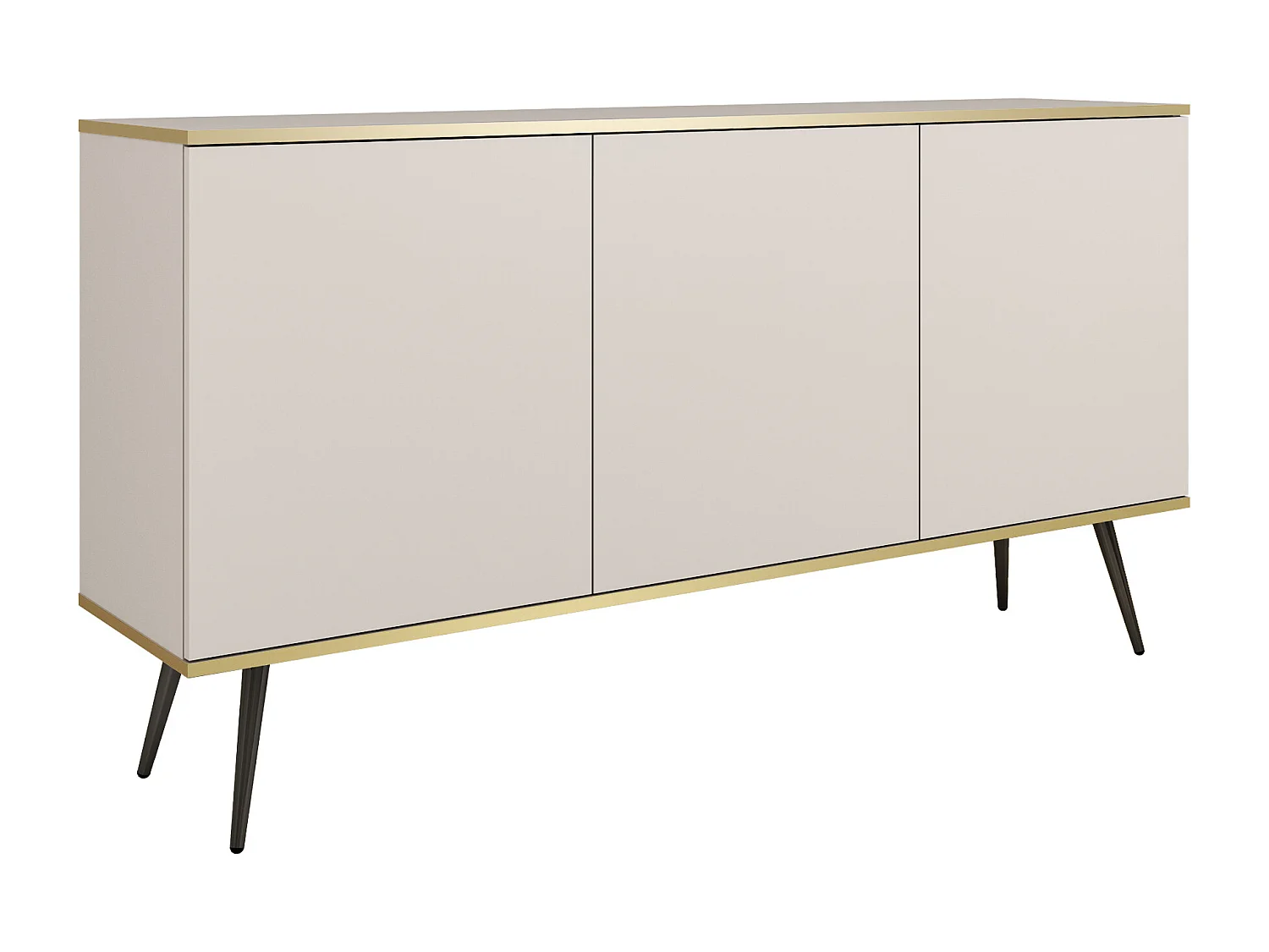 Commode ORO K-160 Moderne 160 cm Large Beige, 2 Portes, 2 Tiroirs, Push-to-Open, Pieds Métal Noir 23 cm, Panneau Stratifié 16 mm