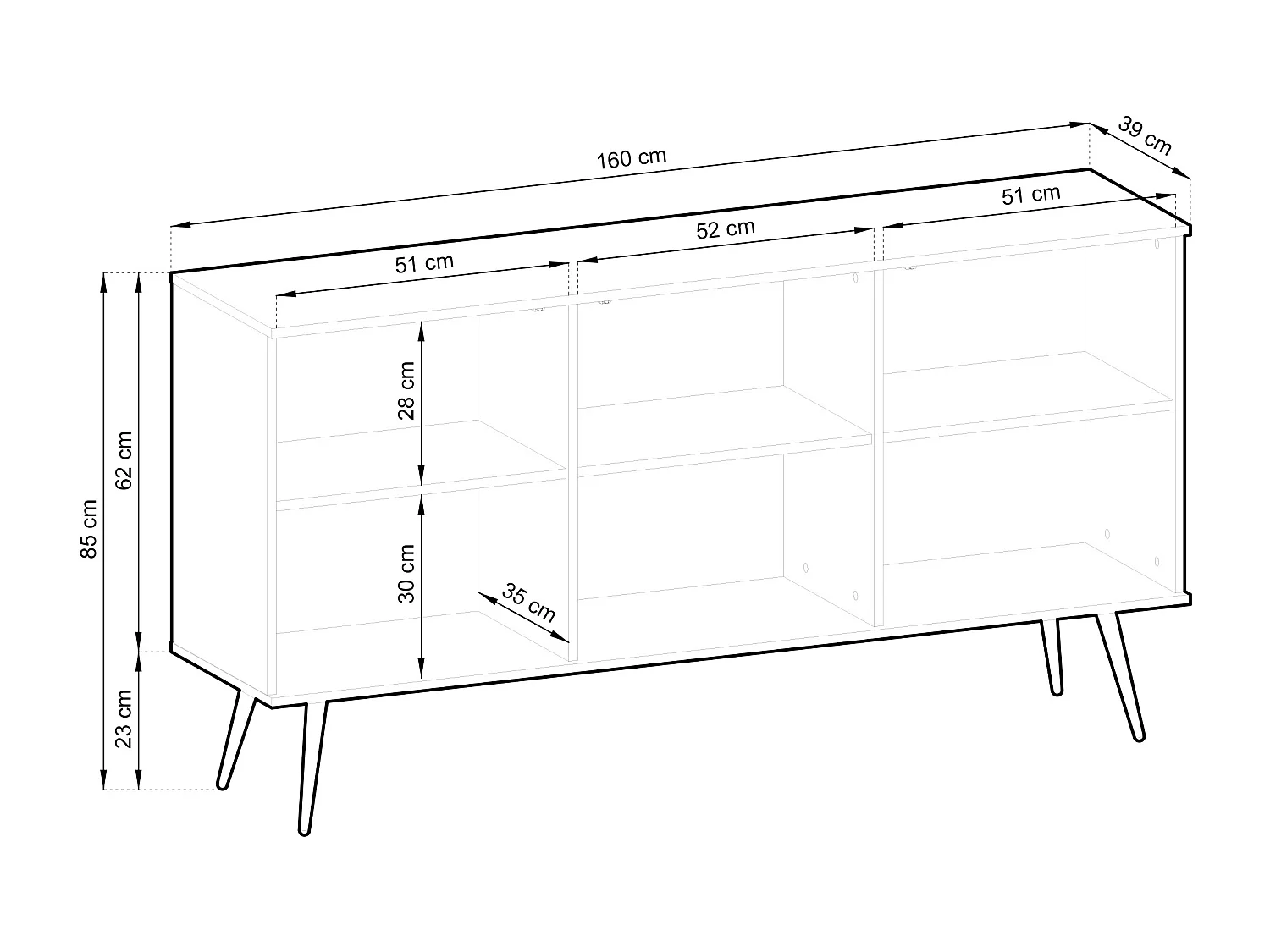 Commode ORO K-160 Moderne 160 cm Large Beige, 2 Portes, 2 Tiroirs, Push-to-Open, Pieds Métal Noir 23 cm, Panneau Stratifié 16 mm