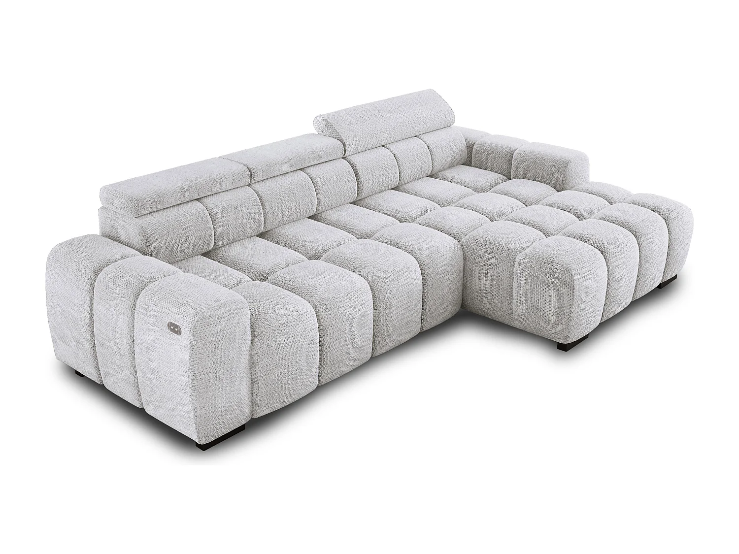 Hoekbank OMBO 285x168x77/97 cm, Rechterkant, Slaapfunctie, Elektrisch Uitschuifbaar Zitvlak, Verstelbare Hoofdsteunen, Essenhout EDEN-stof