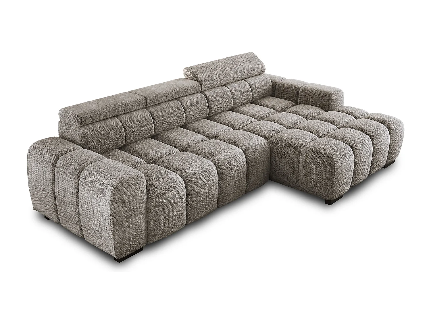 Hoekbank OMBO 285x168x77/97 cm, Rechterkant, Slaapfunctie, Elektrisch Uitschuifbaar Zitvlak, Verstelbare Hoofdsteunen, Grijze EDEN-stof