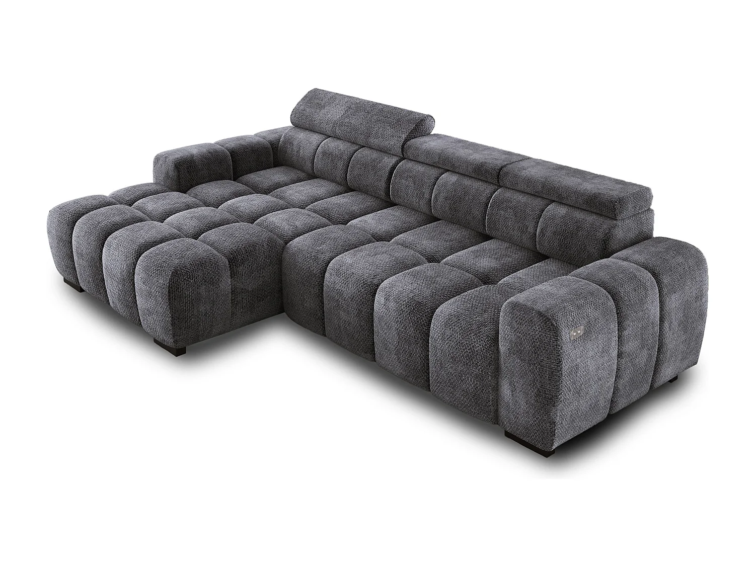 Hoekbank OMBO 285x168x77/97 cm, Linkerkant, Slaapfunctie, Elektrisch Uitschuifbaar Zitvlak, Verstelbare Hoofdsteunen, Grafiet EDEN-stof