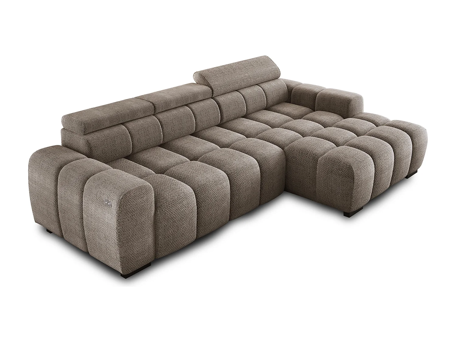 Hoekbank OMBO 285x168x77/97 cm, Rechterkant, Slaapfunctie, Elektrisch Uitschuifbaar Zitvlak, Verstelbare Hoofdsteunen, Cappuccino EDEN-stof