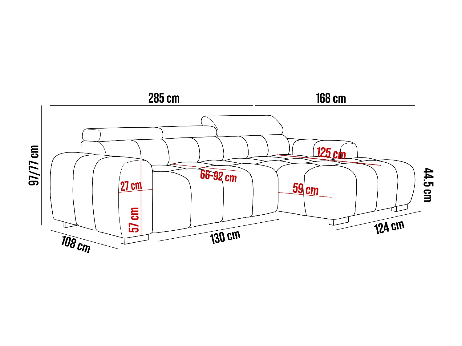 Ecksofa OMBO 285x168x77/97 cm, Links, Schlaffunktion, elektr. Sitz, Kopfstützen, Buche dunkel, hydrophober EDEN-Stoff – Silber