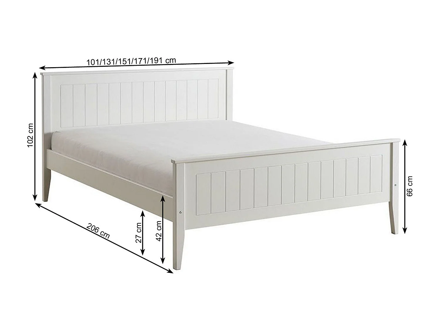 Bett 140x200 aus Holz Siena, weiße Farbe