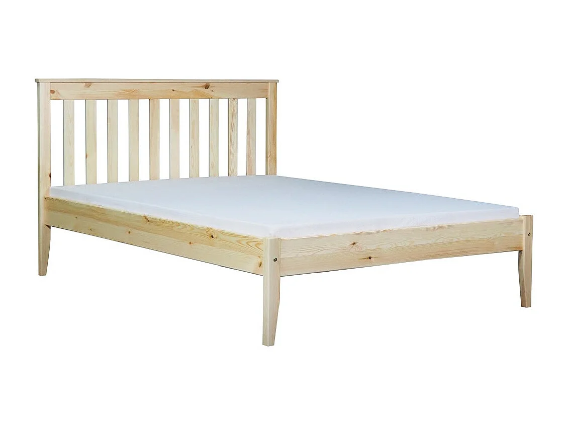 Lit double 160x200 en bois massif avec tête de lit, sommier, GRES, couleur chêne MD24