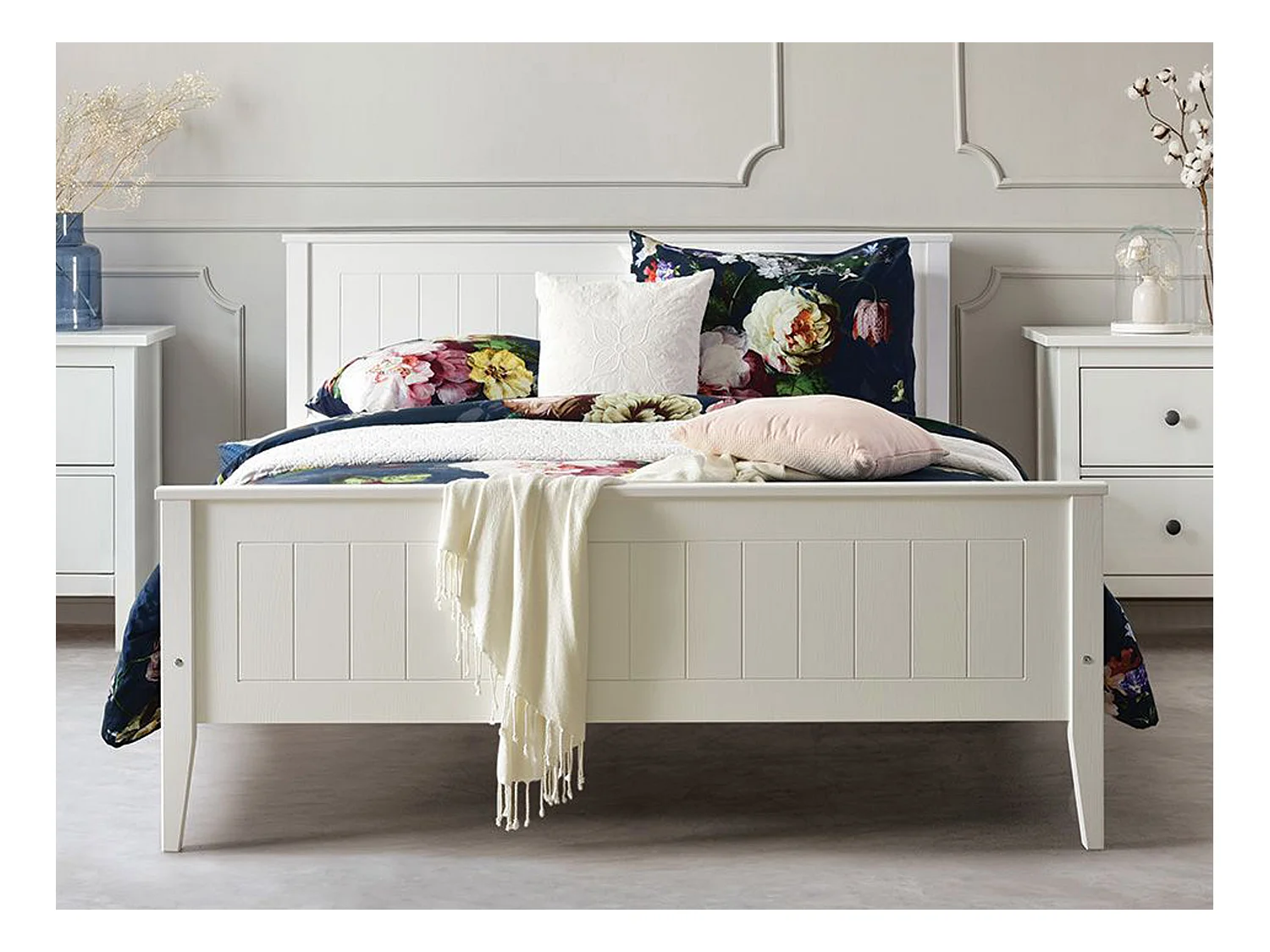 Lit 160x200 en bois Siena, couleur blanche