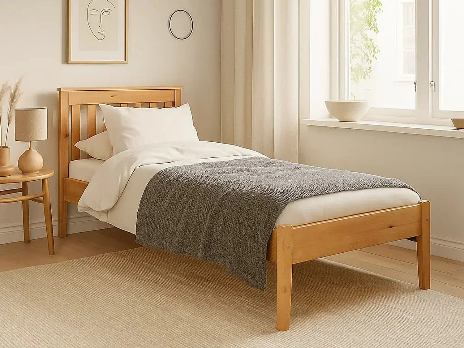 Bett 90x200 Holz Gres, Farbe Eiche