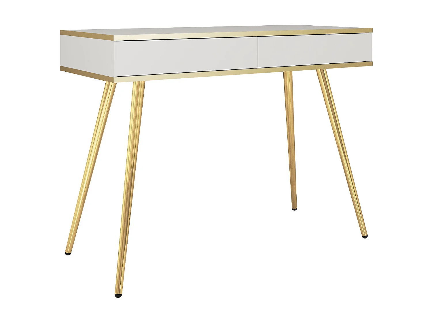 Schminktisch 102x80x50 cm, Weiß, 2 Schubladen, glatte Front, kratzfeste Platte, Metallbeine Gold, Push-to-Open