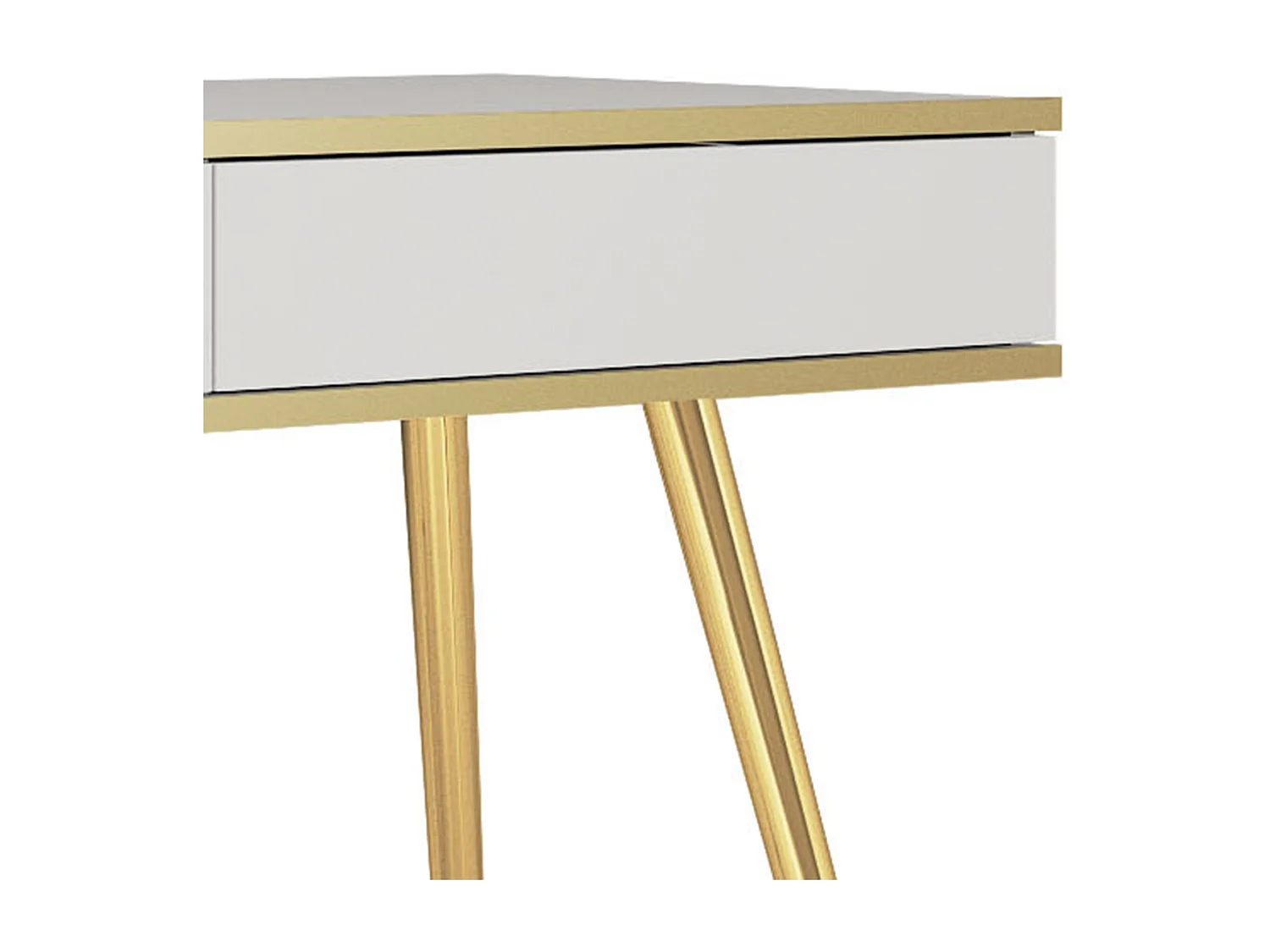 Schminktisch 102x80x50 cm, Weiß, 2 Schubladen, glatte Front, kratzfeste Platte, Metallbeine Gold, Push-to-Open