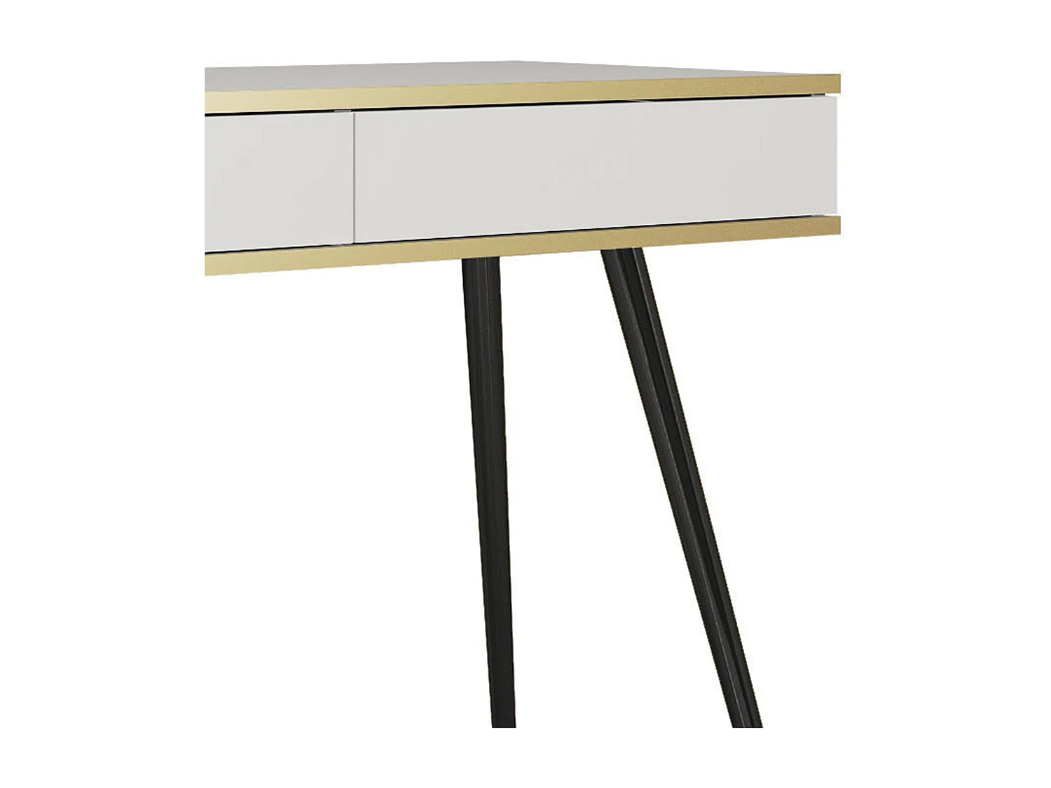 Schminktisch 102x80x50 cm, Weiß, 2 Schubladen, glatte Front, kratzfeste Platte, Metallbeine Schwarz, Push-to-Open