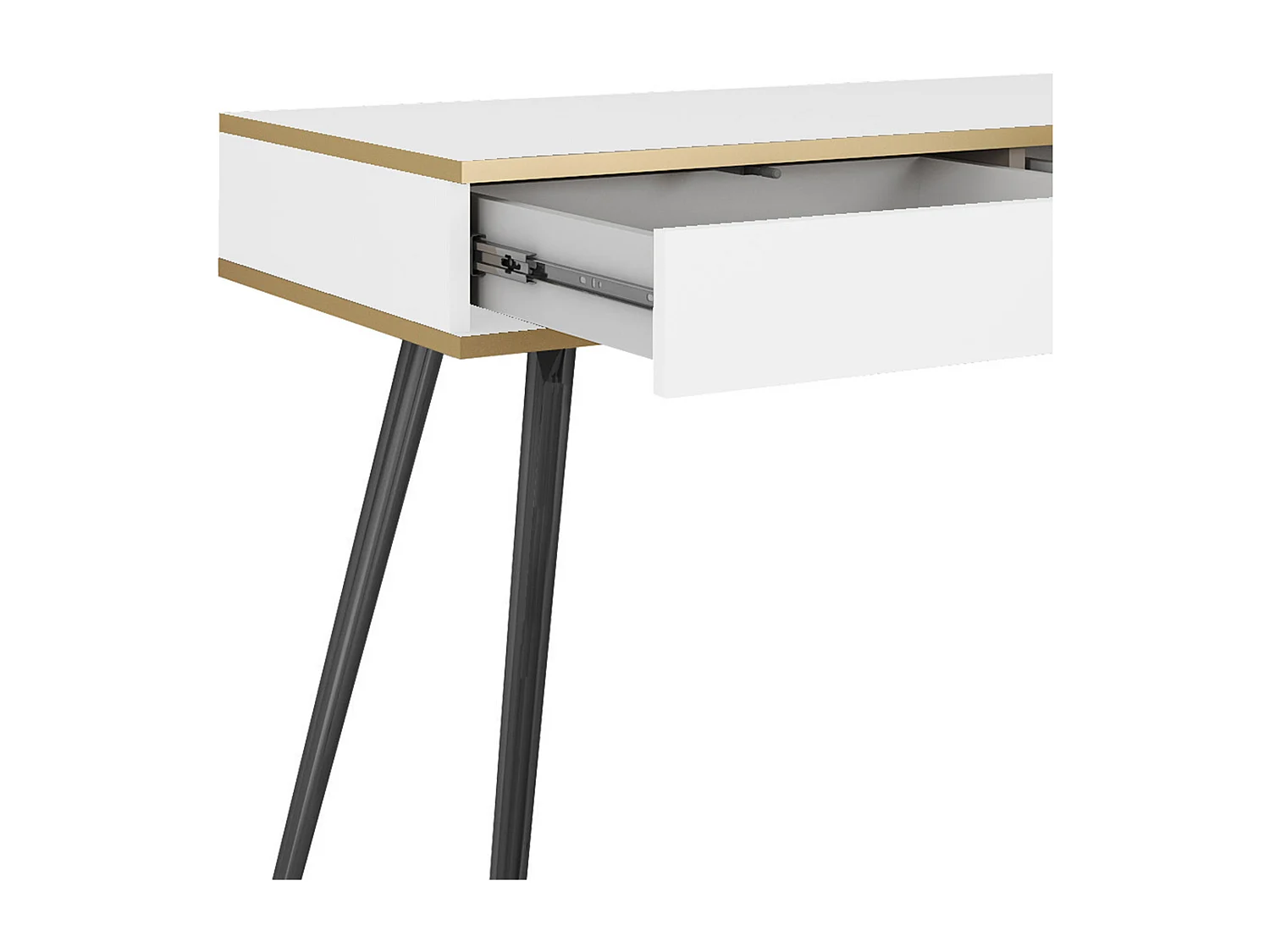 Schminktisch 102x80x50 cm, Weiß, 2 Schubladen, glatte Front, kratzfeste Platte, Metallbeine Schwarz, Push-to-Open