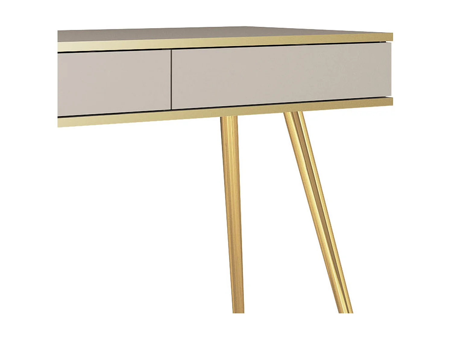 Schminktisch 102x80x50 cm, Beige, 2 Schubladen, glatte Front, kratzfeste Platte, Metallbeine Gold, Push-to-Open