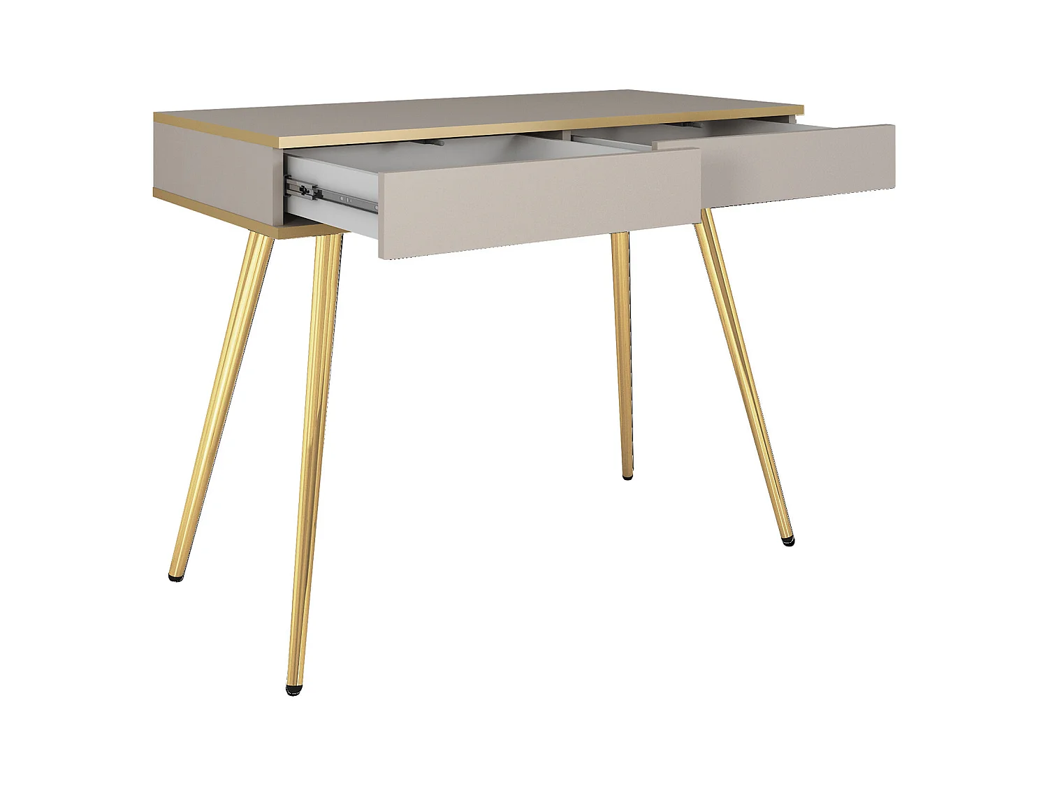 Toaletka 102x80x50 cm, beżowa, 2 szuflady, gładki front, odporna na zarysowania, złote metalowe nogi, Push-to-Open