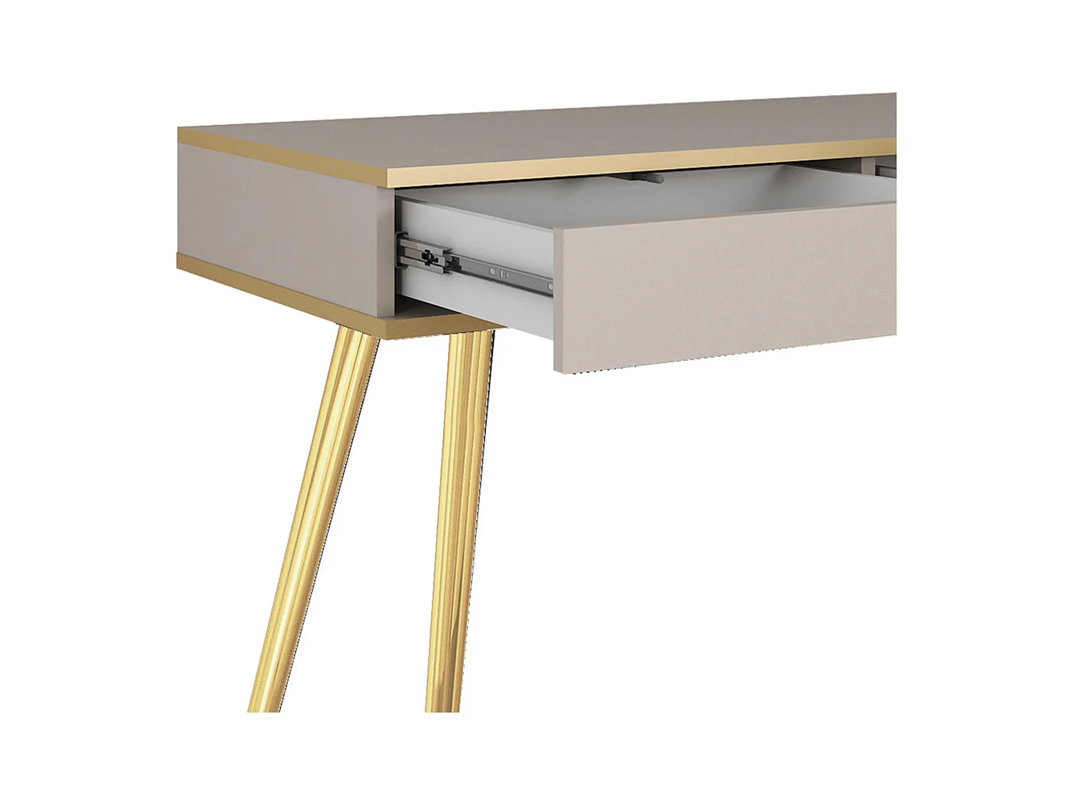 Toaletka 102x80x50 cm, beżowa, 2 szuflady, gładki front, odporna na zarysowania, złote metalowe nogi, Push-to-Open