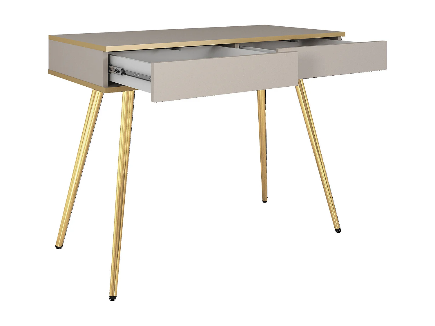 Toaletka 102x80x50 cm, beżowa, 2 szuflady, gładki front, odporna na zarysowania, złote metalowe nogi, Push-to-Open