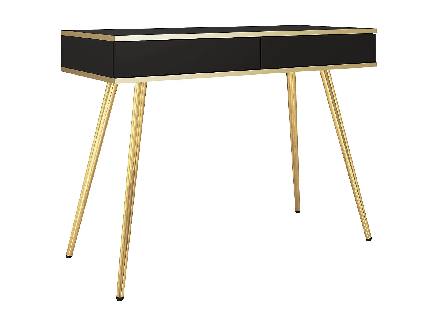 Schminktisch 102x80x50 cm, Schwarz, 2 Schubladen, glatte Front, kratzfeste Platte, Metallbeine Gold, Push-to-Open