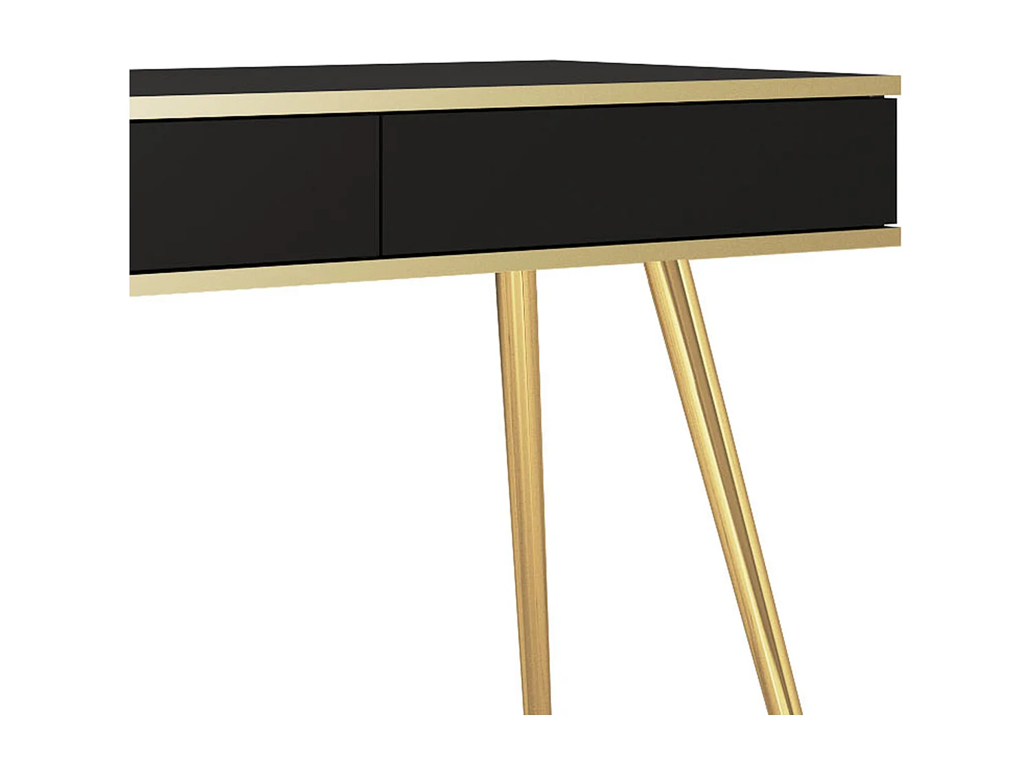 Schminktisch 102x80x50 cm, Schwarz, 2 Schubladen, glatte Front, kratzfeste Platte, Metallbeine Gold, Push-to-Open