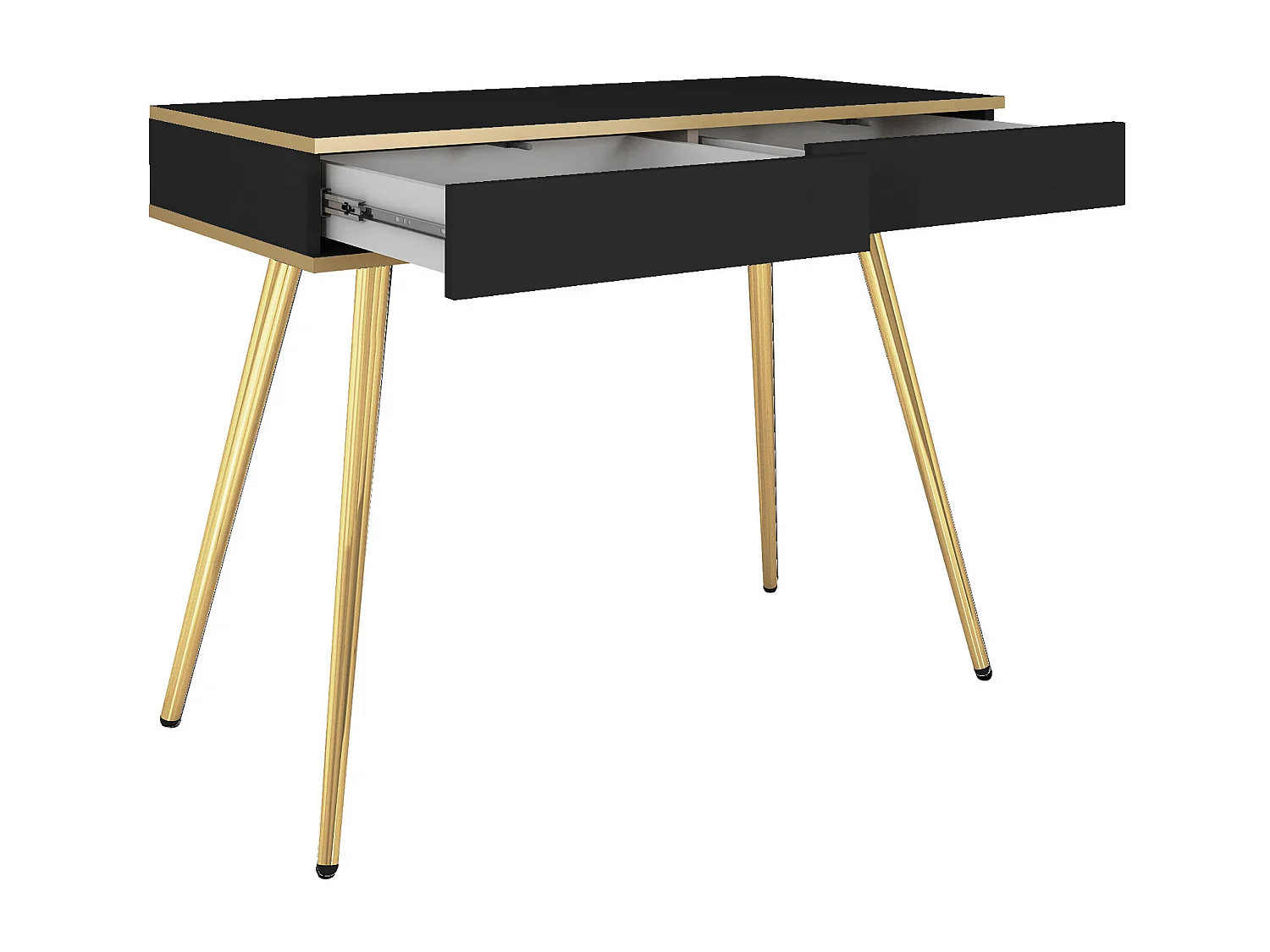 Kaptafel 102x80x50 cm, Zwart, 2 Lades, Gladde Voorkant, Krasbestendig Paneel, Metalen Poten Goud, Push-to-Open