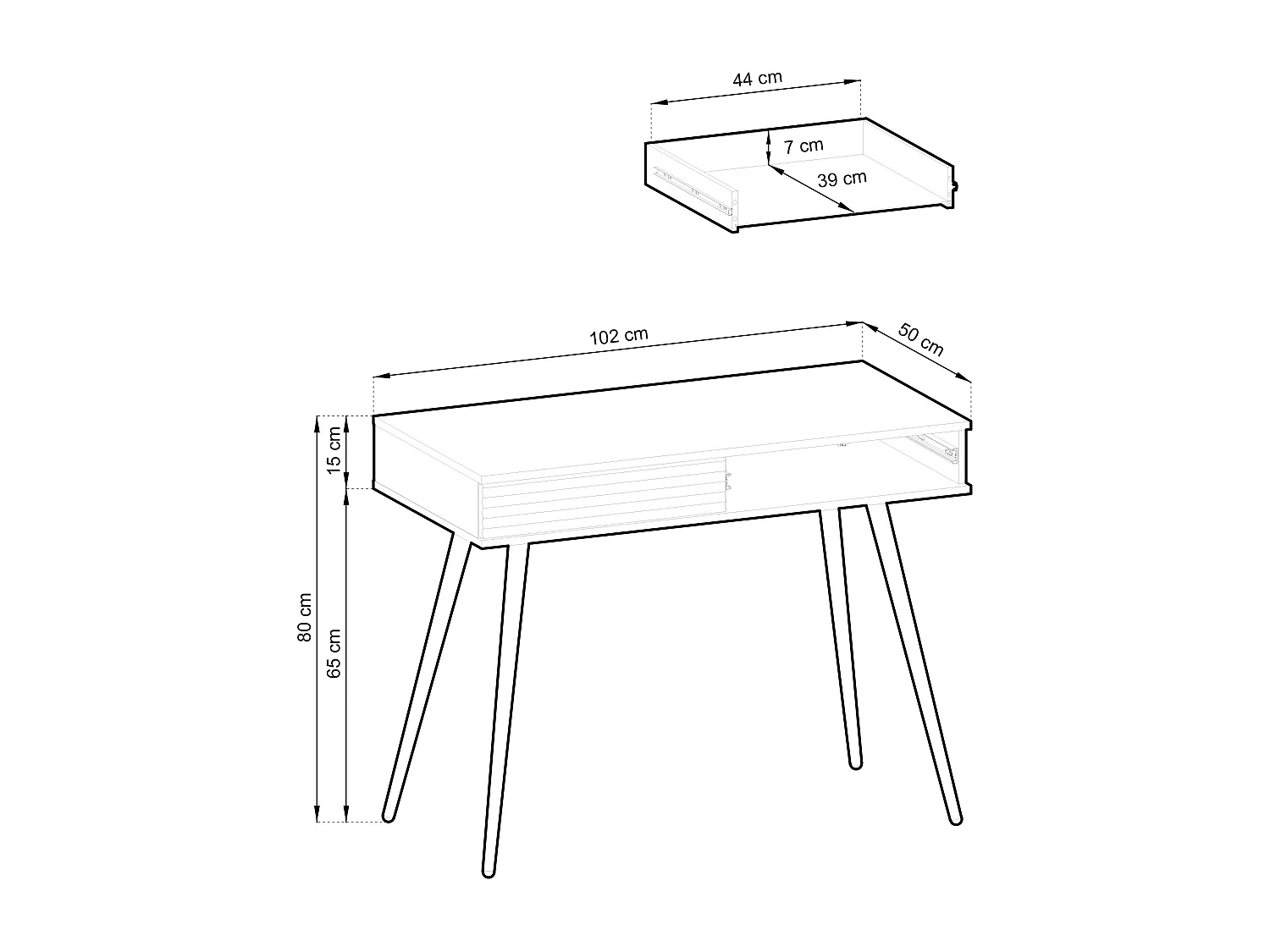 Kaptafel 102x80x50 cm, Zwart, 2 Lades, Gladde Voorkant, Krasbestendig Paneel, Metalen Poten Goud, Push-to-Open