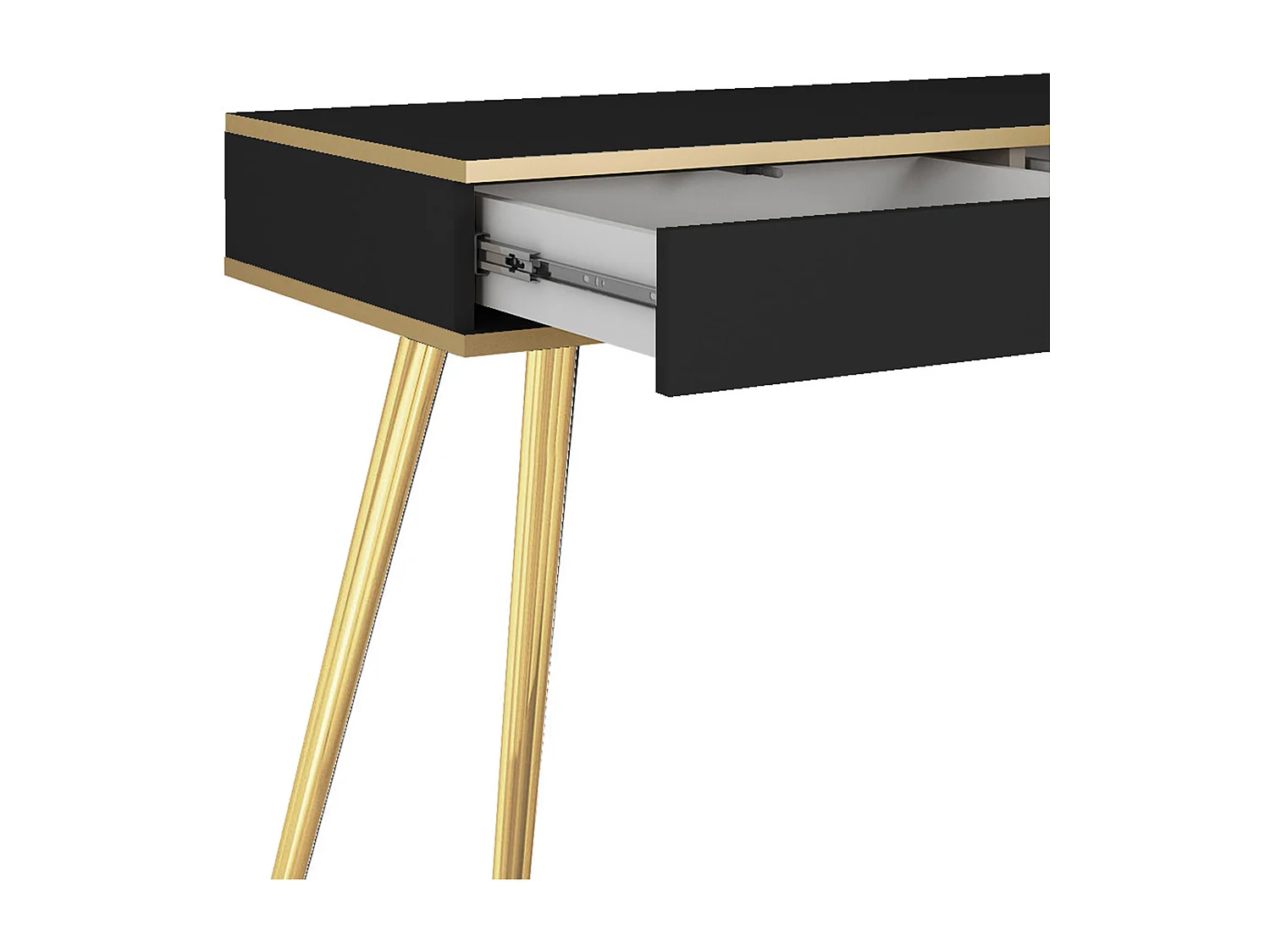 Kaptafel 102x80x50 cm, Zwart, 2 Lades, Gladde Voorkant, Krasbestendig Paneel, Metalen Poten Goud, Push-to-Open