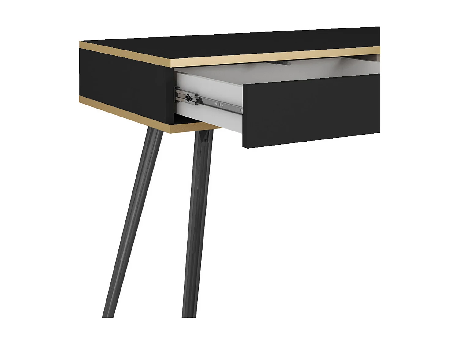 Schminktisch 102x80x50 cm, Schwarz, 2 Schubladen, glatte Front, kratzfeste Platte, Metallbeine Schwarz, Push-to-Open