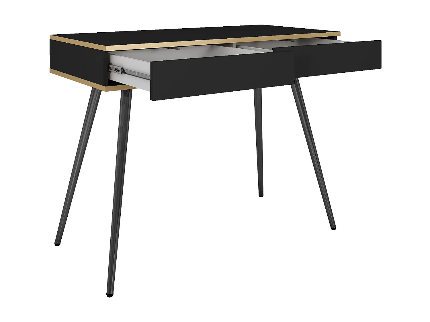 Kaptafel 102x80x50 cm, Zwart, 2 Lades, Gladde Voorkant, Krasbestendig Paneel, Metalen Poten Zwart, Push-to-Open