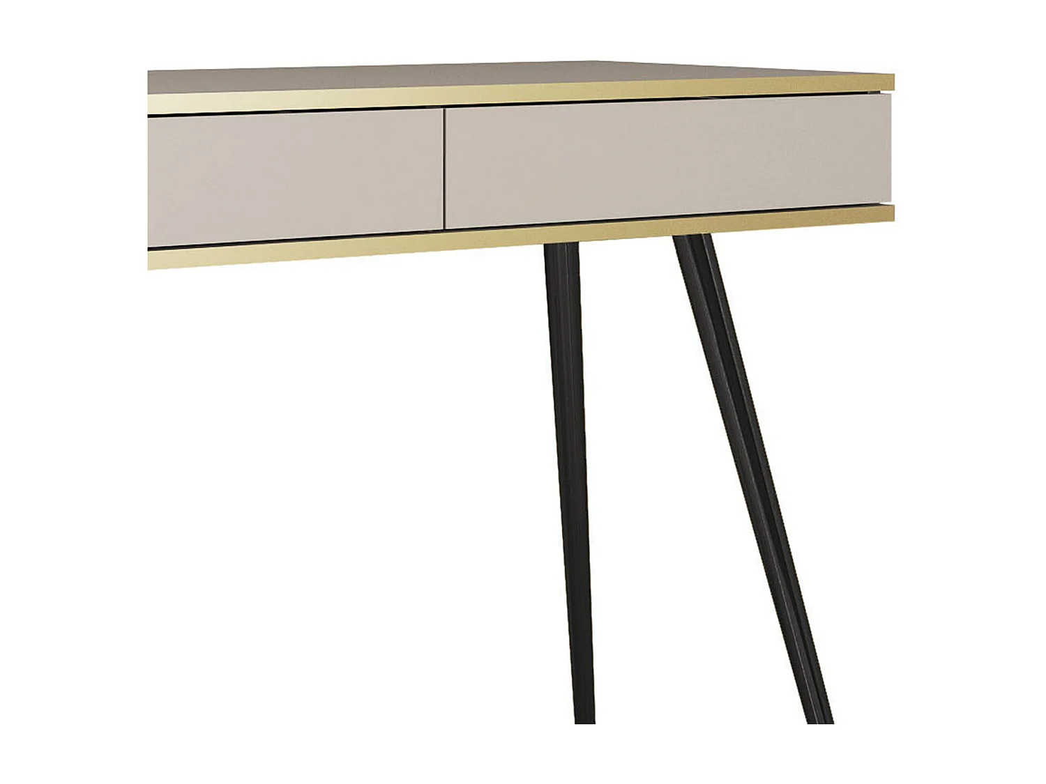 Schminktisch 102x80x50 cm, Beige, 2 Schubladen, glatte Front, kratzfeste Platte, Metallbeine Schwarz, Push-to-Open