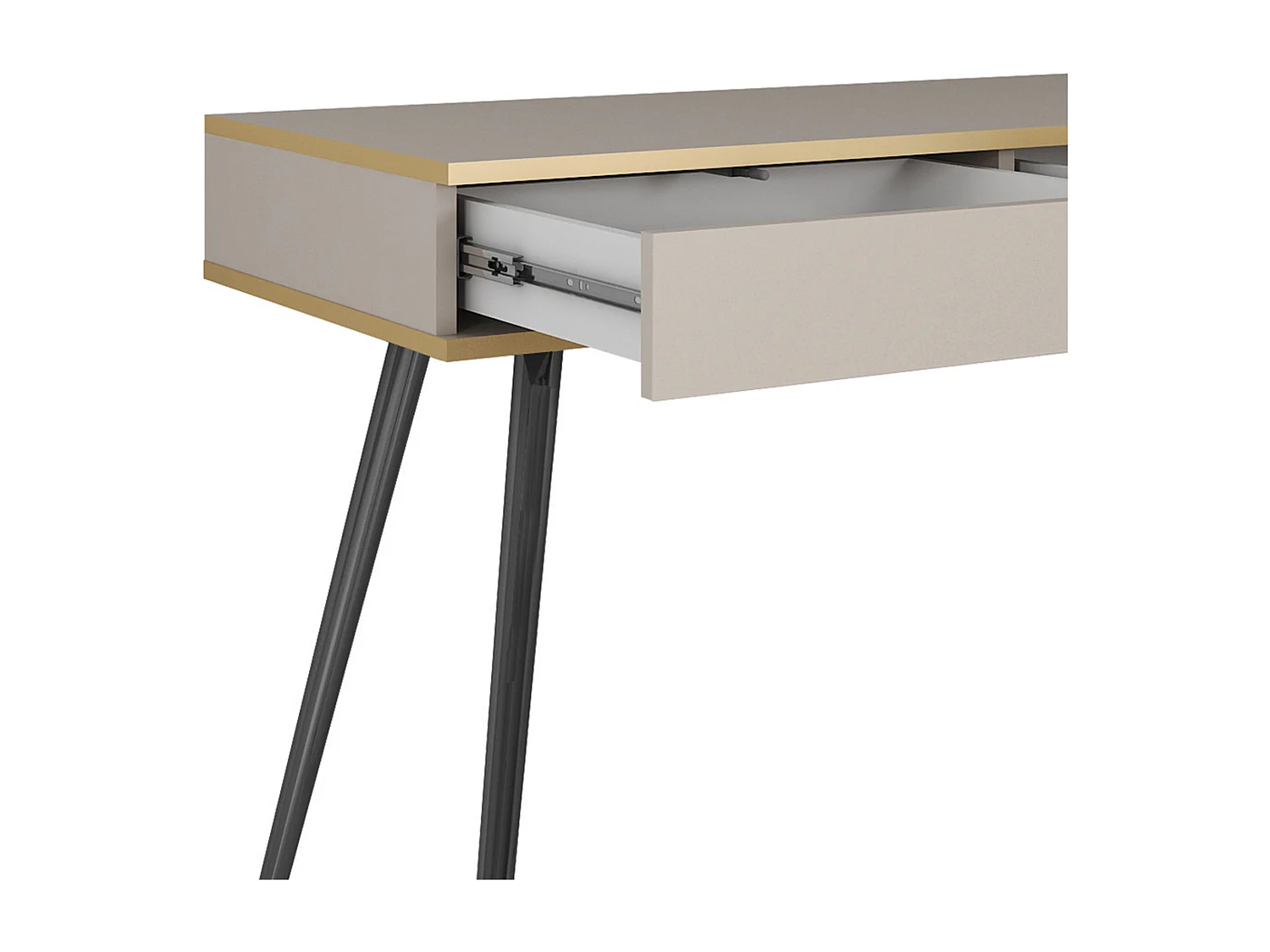 Kaptafel 102x80x50 cm, Beige, 2 Lades, Gladde Voorkant, Krasbestendig Paneel, Metalen Poten Zwart, Push-to-Open