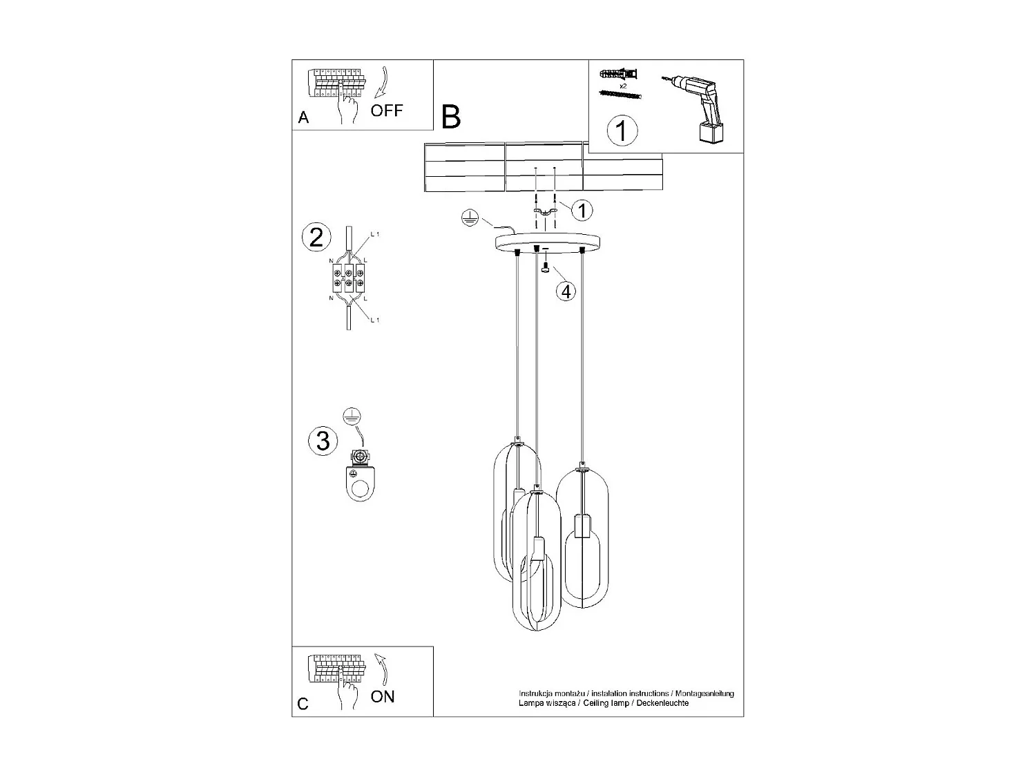 Luminárias Pendentes Nicus Moderno, Aço - 3 Lichtbronnen - L.43 X H.130 Cm - Branco