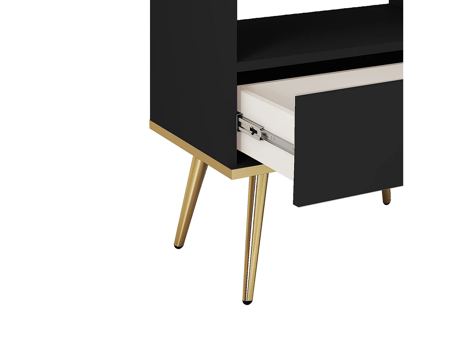 Nachtkastje Zwart met Lade en Open Vlak 59x54x39 cm, Gelamineerd Krasbestendig Paneel, Metalen Poten Goud, Push-to-Open Systeem