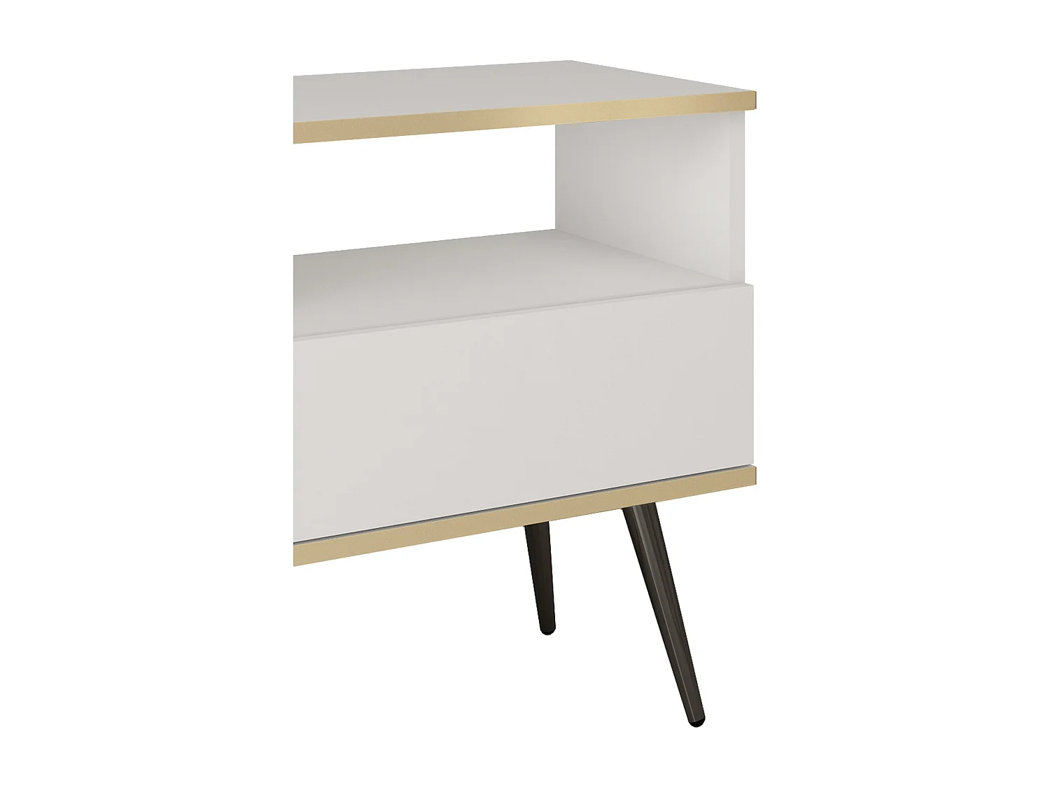 Nachttisch Farbe: Weiß Mit Schublade Und Offenem Fach 59x54x39 cm Laminierte, Kratzfeste Platte Metallbeine in Farbe: Schwarz, Push-to-Open-System