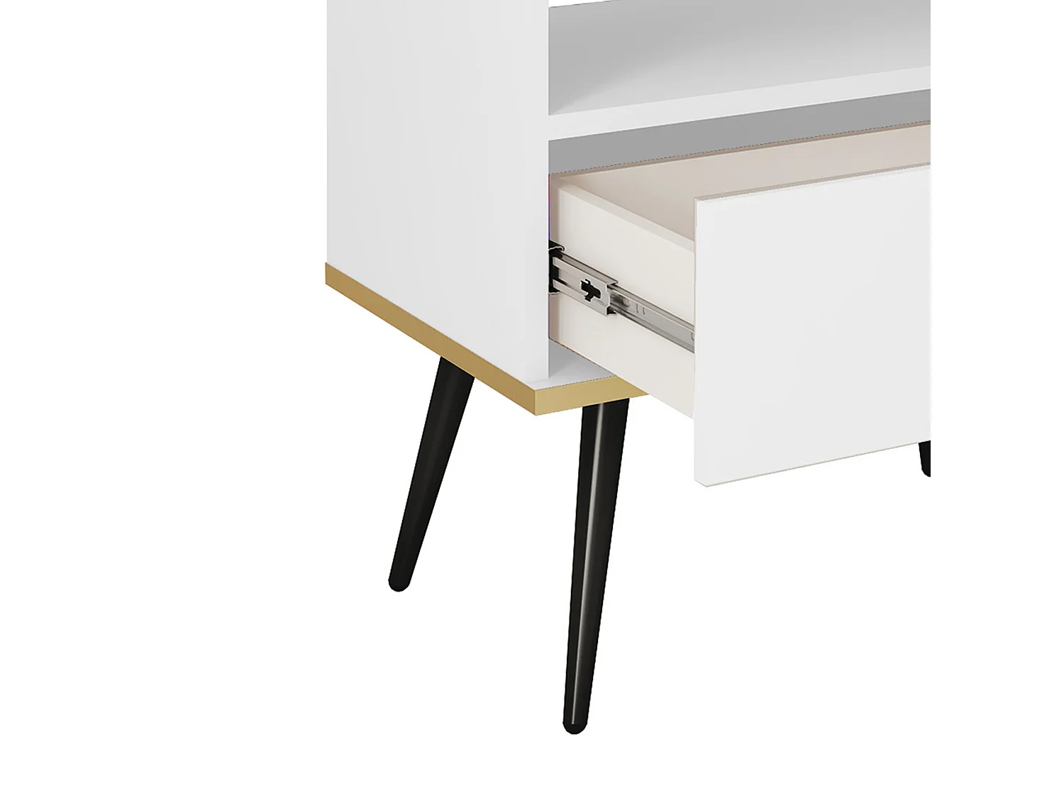 Nachttisch Farbe: Weiß Mit Schublade Und Offenem Fach 59x54x39 cm Laminierte, Kratzfeste Platte Metallbeine in Farbe: Schwarz, Push-to-Open-System