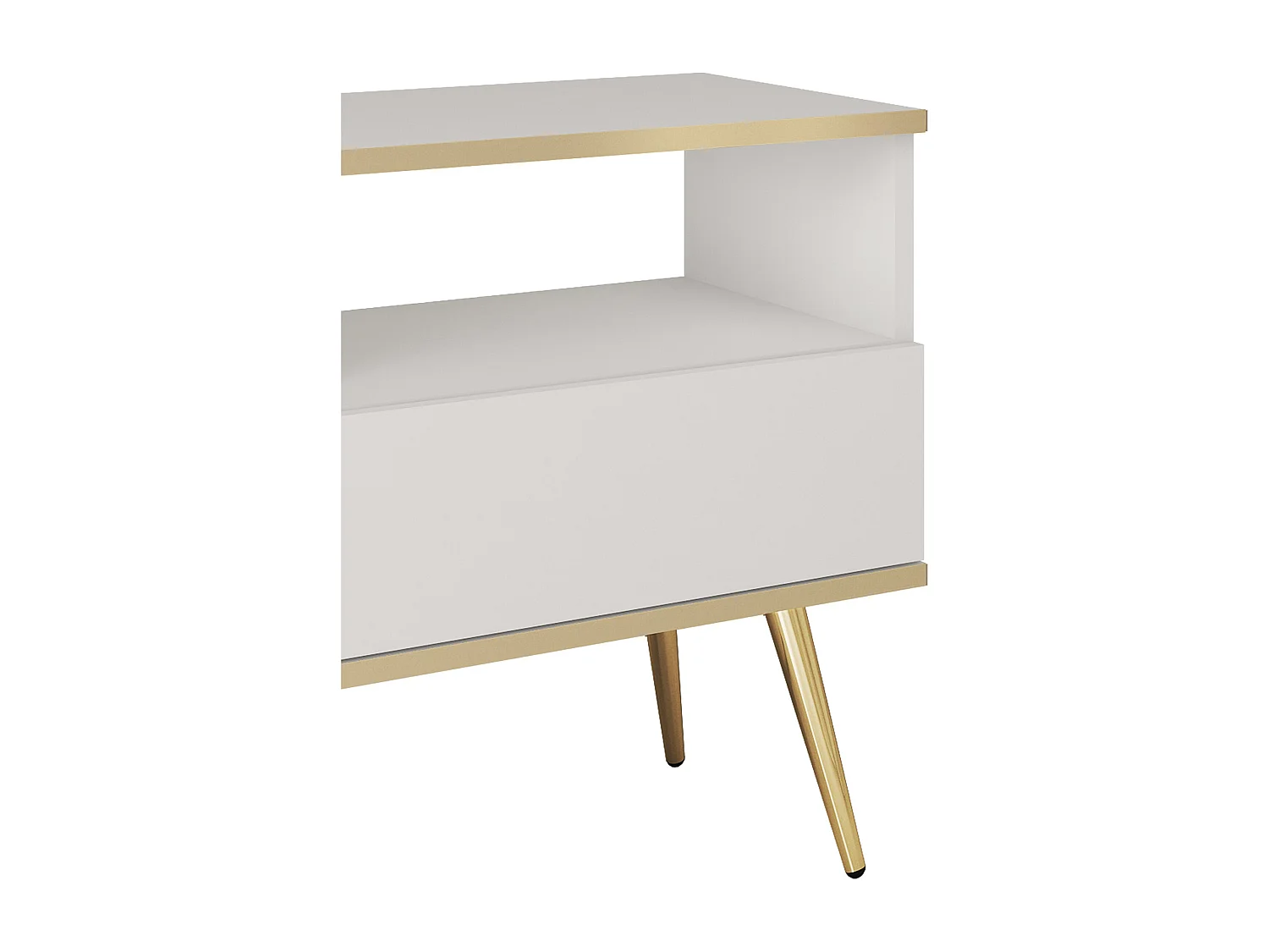 Nachtkastje Wit met Lade en Open Vlak 59x54x39 cm, Gelamineerd Krasbestendig Paneel, Metalen Poten Goud, Push-to-Open Systeem