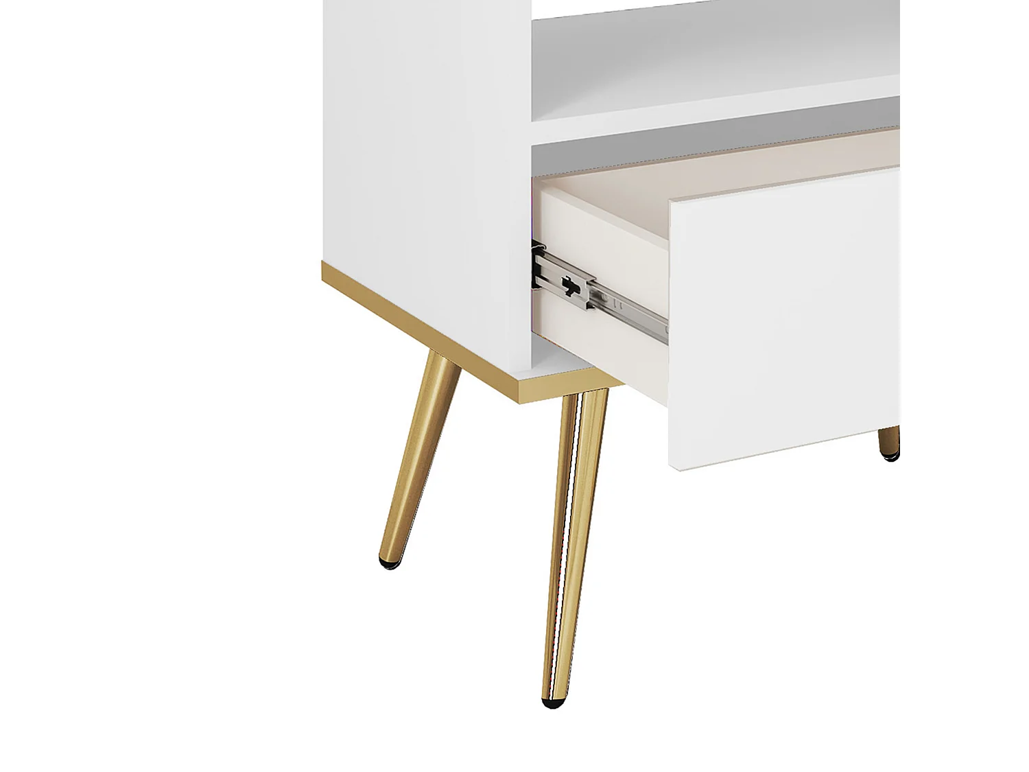 Nachtkastje Wit met Lade en Open Vlak 59x54x39 cm, Gelamineerd Krasbestendig Paneel, Metalen Poten Goud, Push-to-Open Systeem