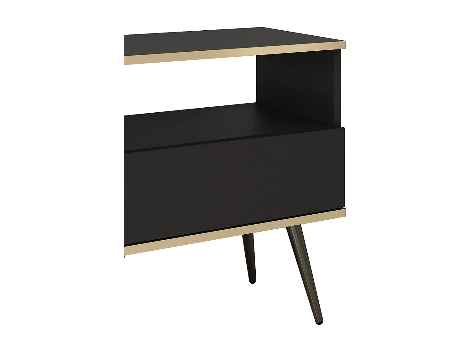 Nachtkastje Zwart met Lade en Open Vlak 59x54x39 cm, Gelamineerd Krasbestendig Paneel, Metalen Poten Zwart, Push-to-Open Systeem