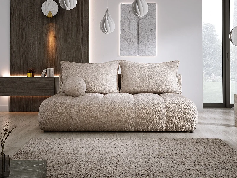 Sofa COCO MINI Schlafsofa Mit Bettfunktion, Anthology Stoffbezug, 2-Sitzer, Freistehend, Größe: 205x105x97cm Farbe: Beige