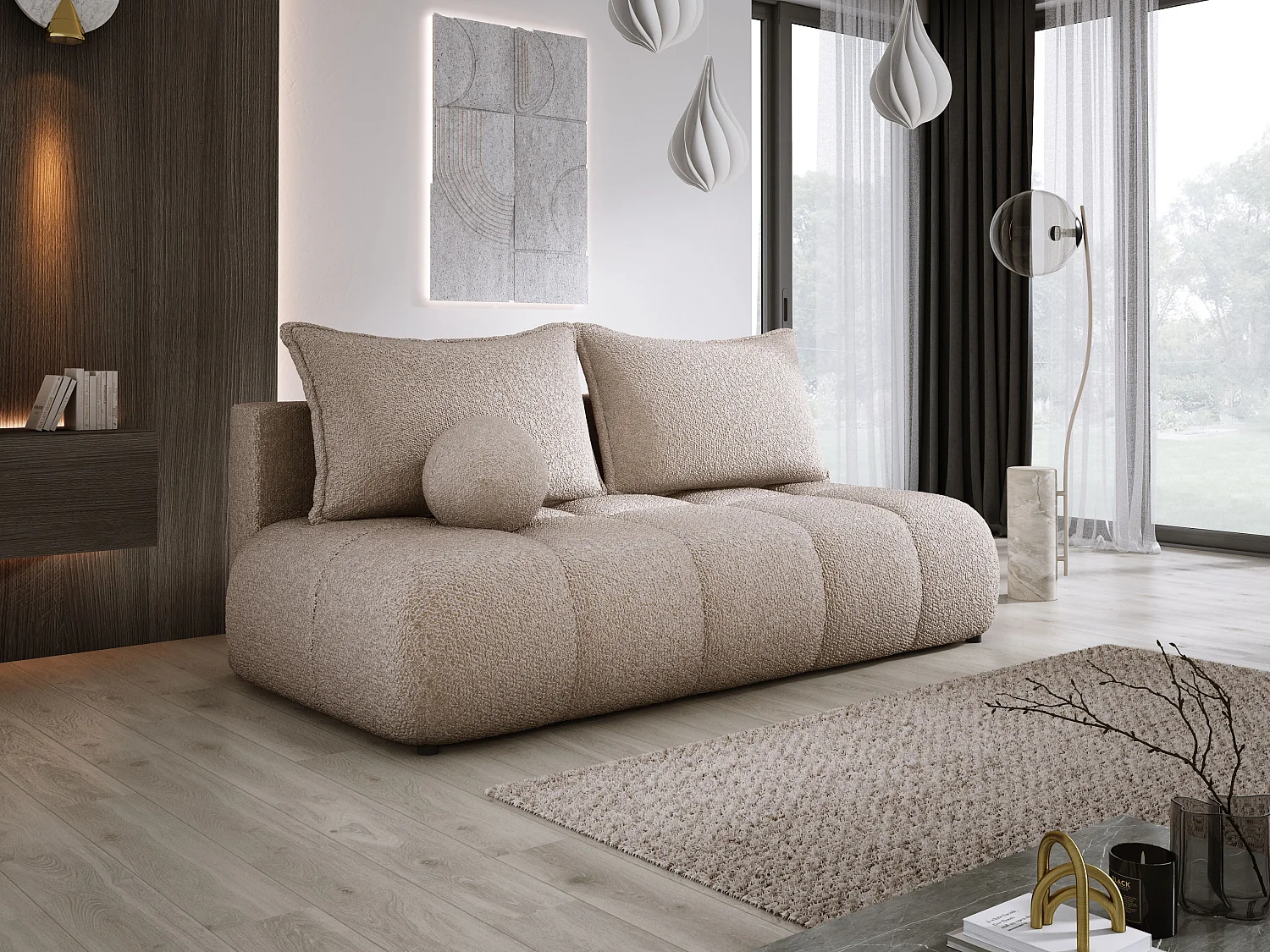 Canapé COCO MINI Canapé-lit Avec Fonction Lit, Tissu Anthology, 2 places, Autonome, Dimension: 205x105x97cm Couleur: Beige