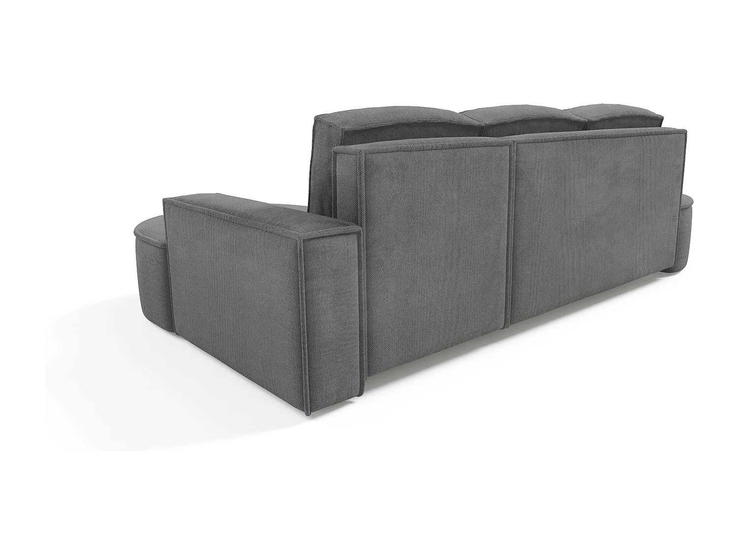 Hoekbank MOLLY met Slaapfunctie – Halfrond, Vrijstaand, Slaapoppervlak 140x207cm, 3 Grote Kussens, Curio Stof, 277x157x88cm, Rechts Grijs