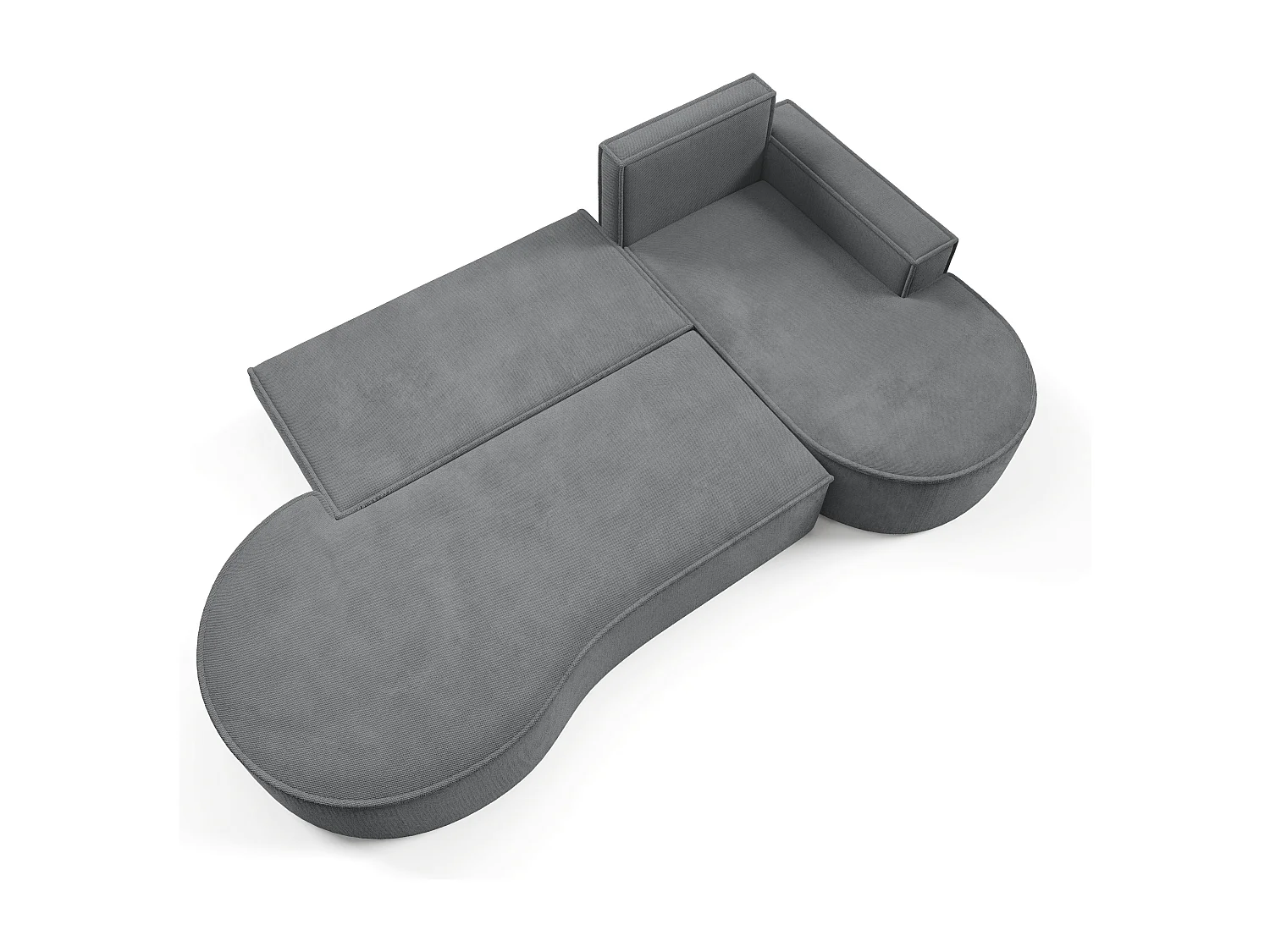 Hoekbank MOLLY met Slaapfunctie – Halfrond, Vrijstaand, Slaapoppervlak 140x207cm, 3 Grote Kussens, Curio Stof, 277x157x88cm, Rechts Grijs