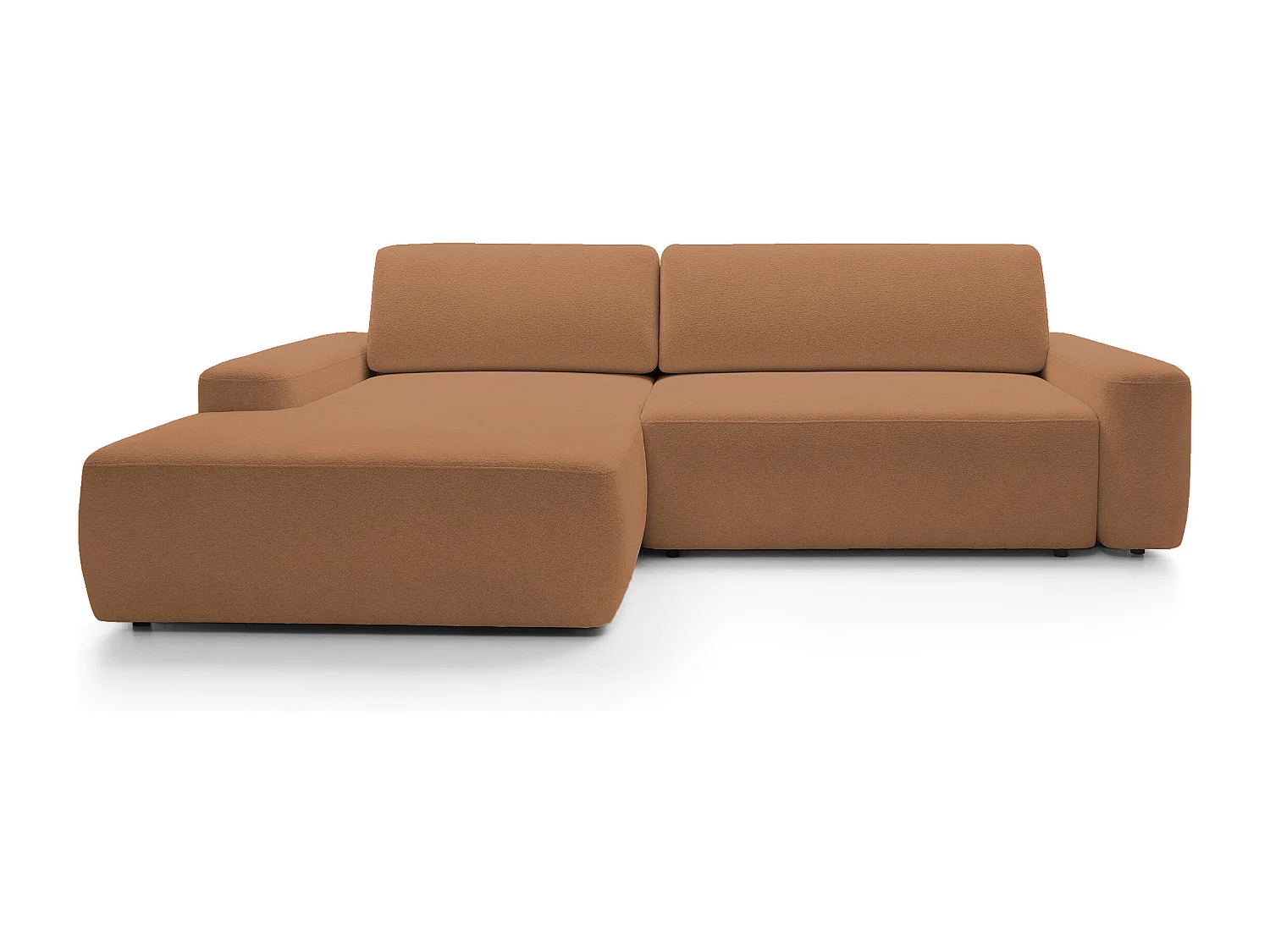 Canapé d’angle BOULI 4 places Raven, couchage 130x210cm, coffre, 264x162x82cm, gauche orange