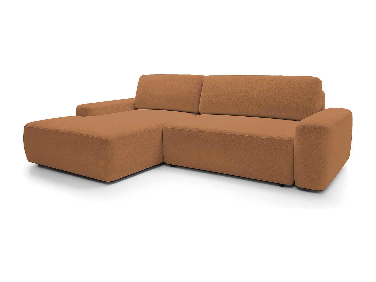 Canapé d’angle BOULI 4 places Raven, couchage 130x210cm, coffre, 264x162x82cm, gauche orange